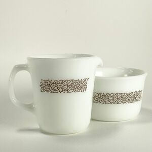 Vintage Pyrex Cream and Sugar Set White Milk Glass Cottagecore Farmhouse